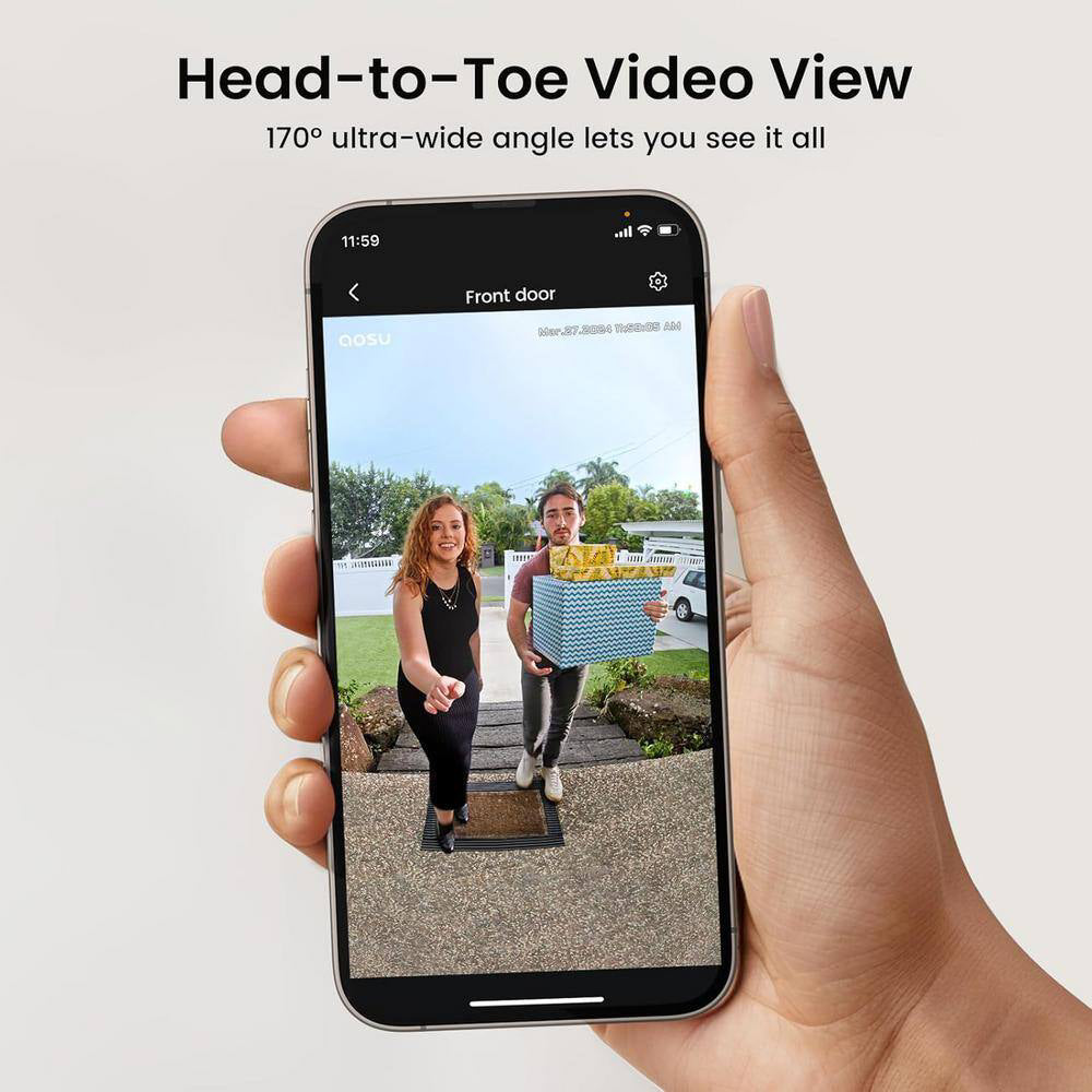 aosu V8E 2K QHD Waterproof Video Doorbell SE with 170 Degree Head to Toe View - White/Black