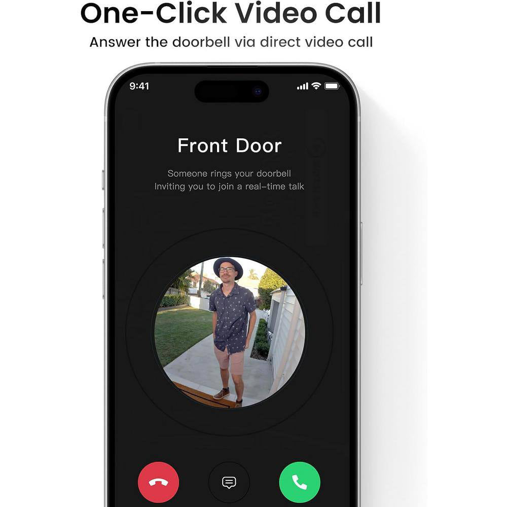 aosu V8E 2K QHD Waterproof Video Doorbell SE with 170 Degree Head to Toe View - White/Black