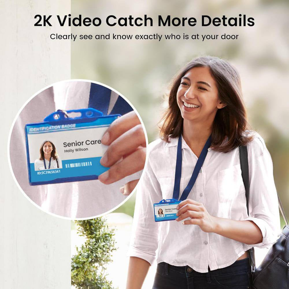 aosu V8E 2K QHD Waterproof Video Doorbell SE with 170 Degree Head to Toe View - White/Black