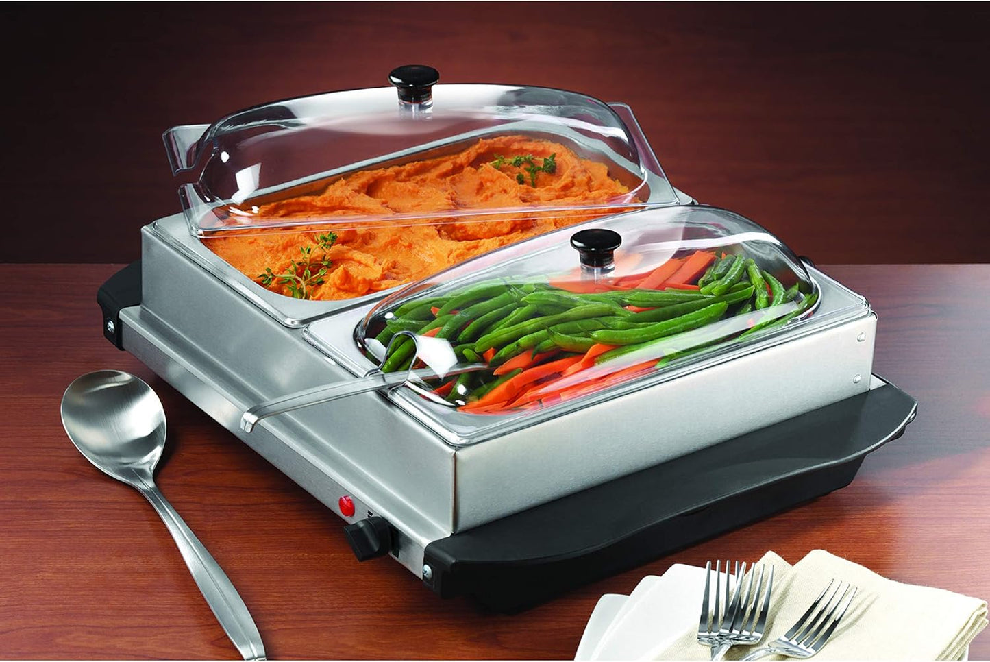 Ovente 3-Quart 2 Pan Buffet Server and Warming Tray