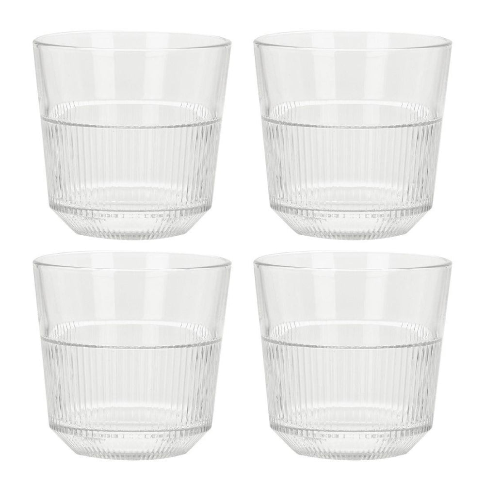 Koopman 10 oz Striped Drink Glass Set of 4 - Clear