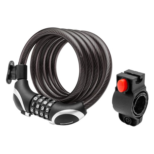 Candado combinado Schwinn de 12 mm con luz y soporte de montaje, color negro