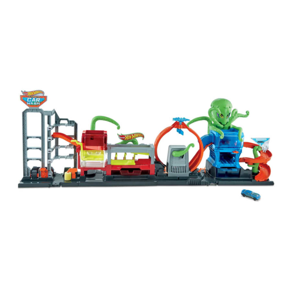 Hot Wheels City Ultimate Octo Car Wash Playset with One Color Reveal Car - Curacao