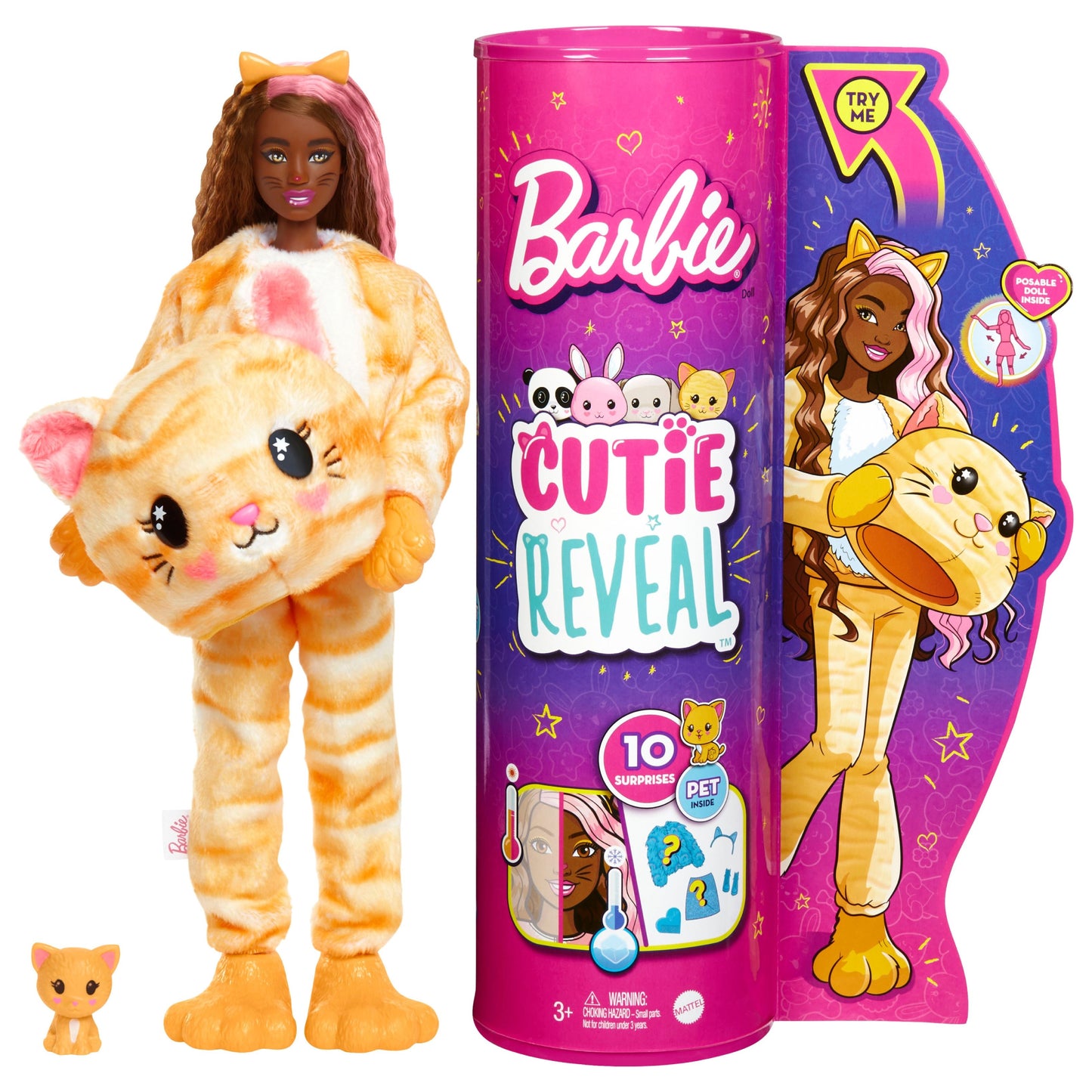 Muñeca de peluche Barbie Cutie Reveal Kitty con 10 sorpresas