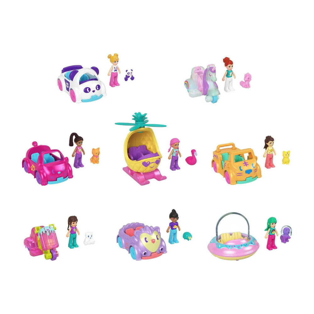 Polly Pocket Micro Doll and Die-cast Vehicle Set with Mini Pet