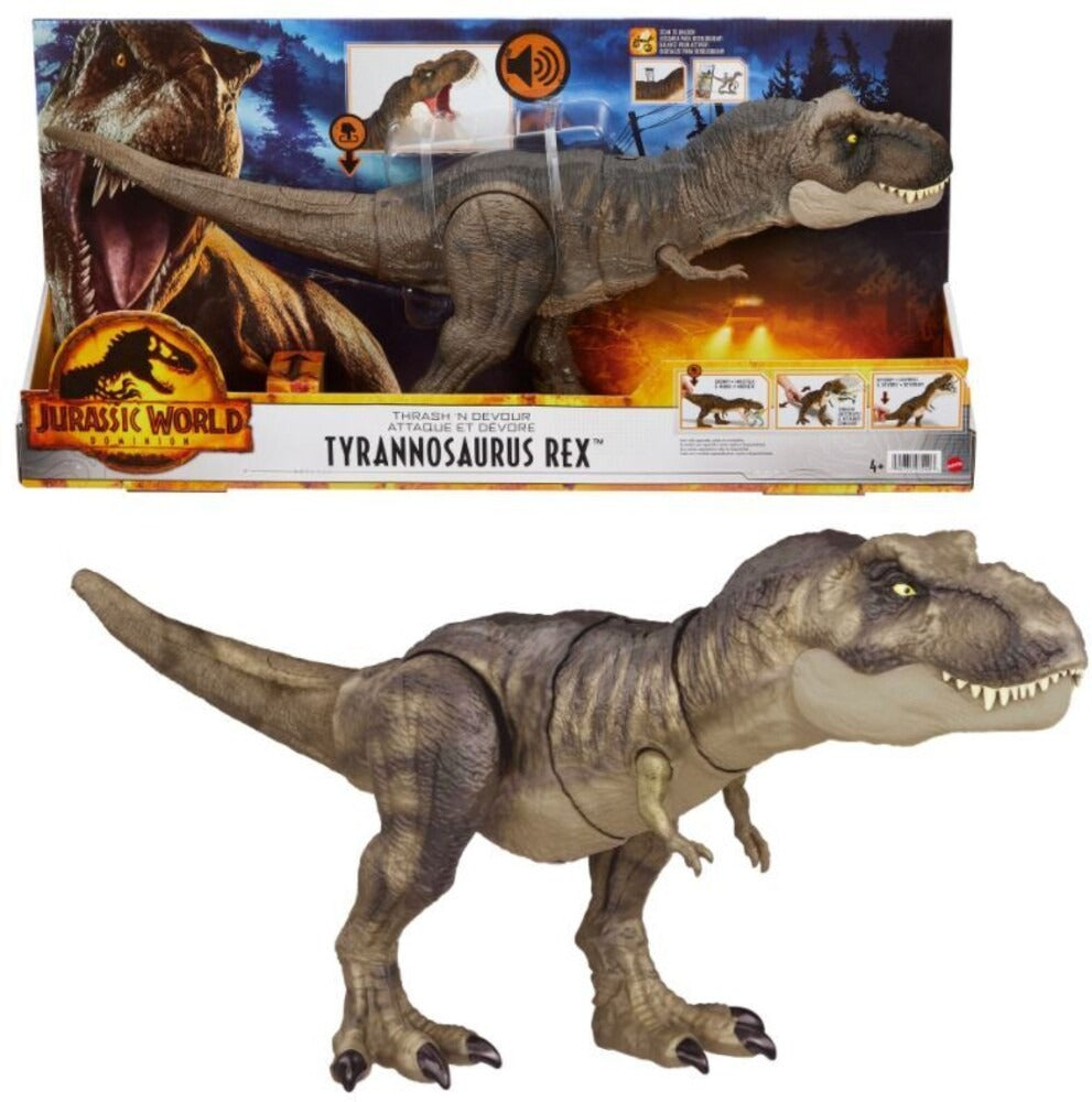 Figura de acción de T Rex Thrash 'N Devour de Jurassic World Dominion con sonido y movimiento