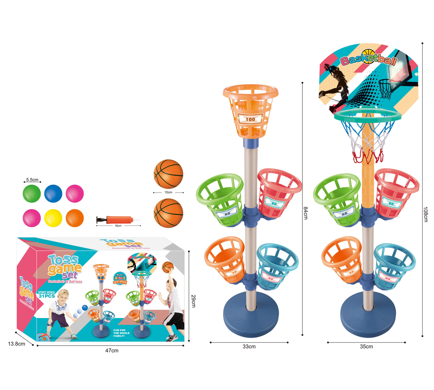 Ocean Toys 2-in-1 Toss Game and Basketball Playset