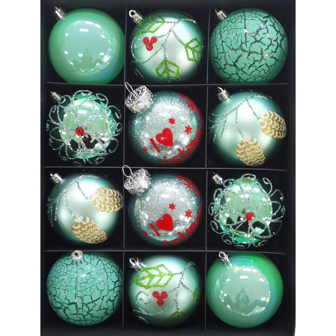 Christmas 8cm Ball Ornaments (12-Piece) - Green