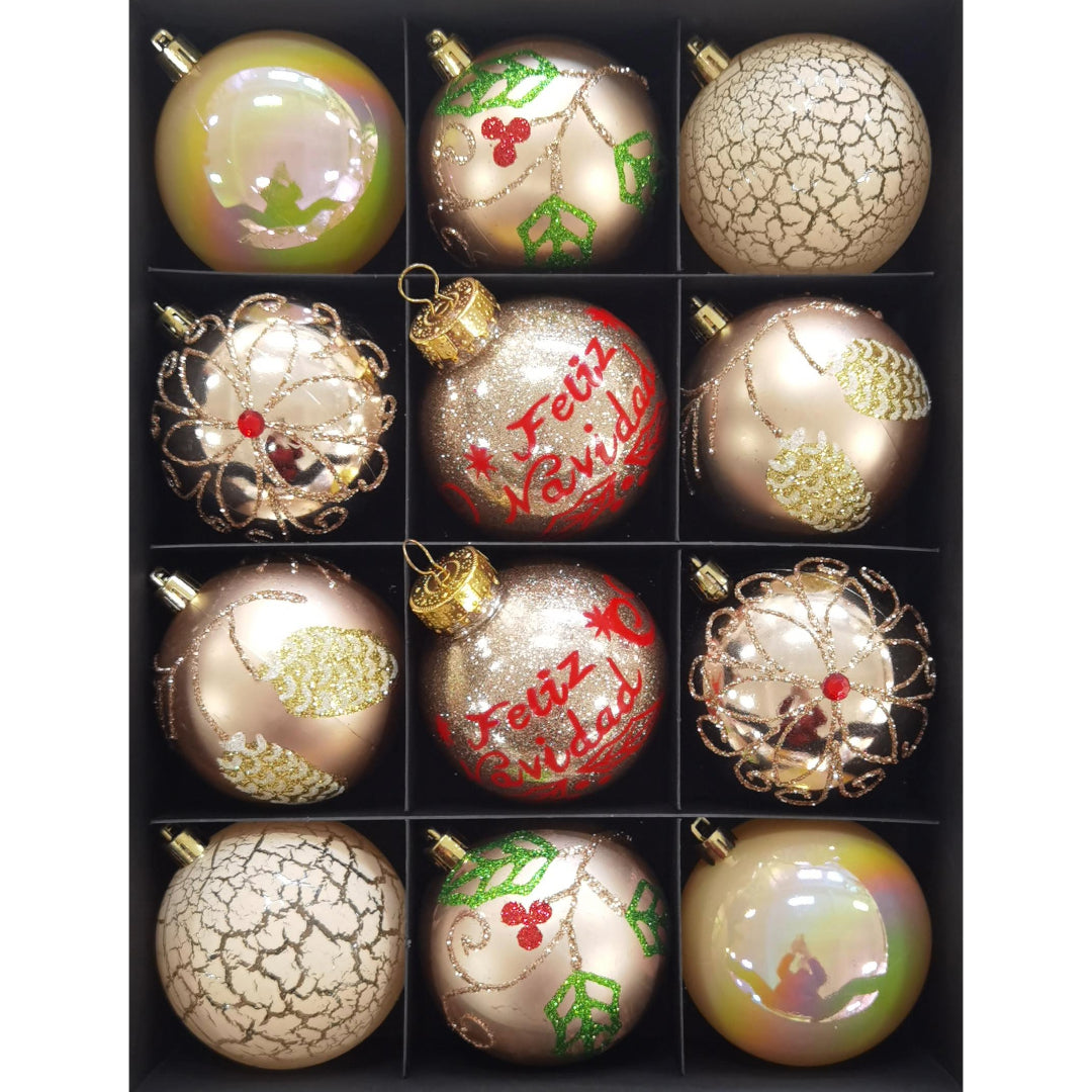 Christmas 8cm Ball Ornaments (12-Piece) - Gold