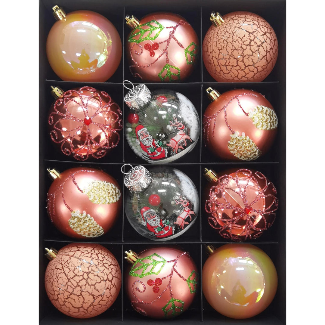 Christmas 8cm Ball Ornaments (12-Piece) - Pink