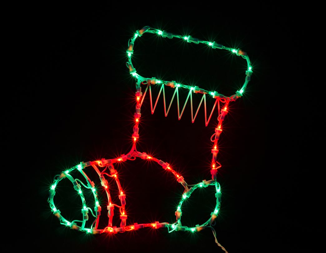 Red and Green Lighted Stocking Silhouette Window Christmas Decoration