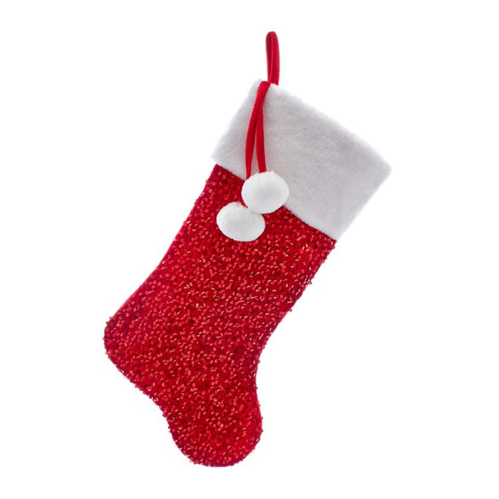 Kurt Adler 20.5" Sequined White Fur Stocking - Red/White