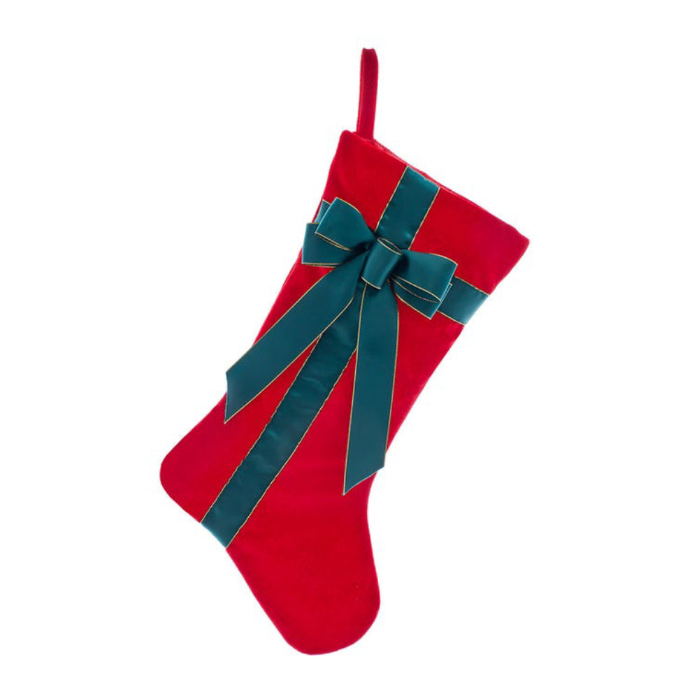 Kurt Adler 21" Red Velvet with Green Ribbon Stocking
