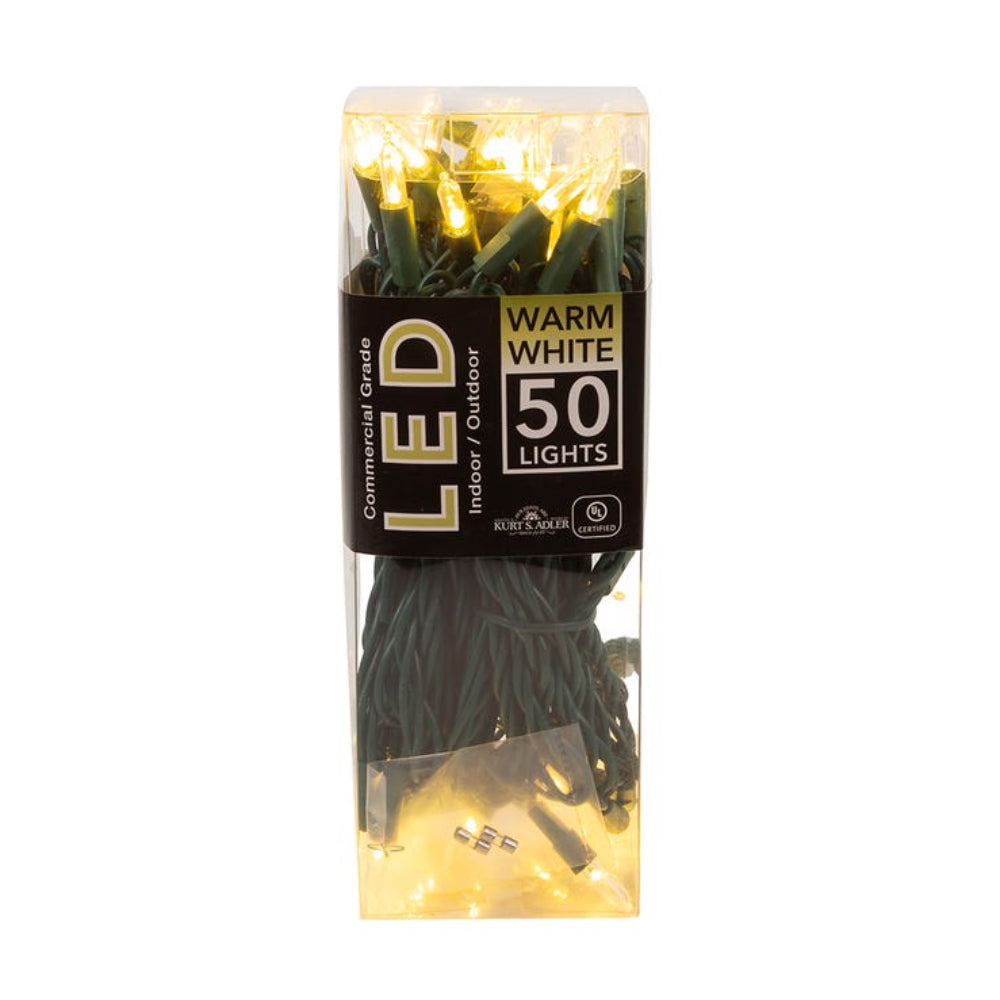 Kurt Adler 50-Light Warm White LED Green Wire Light Set, 25 feet