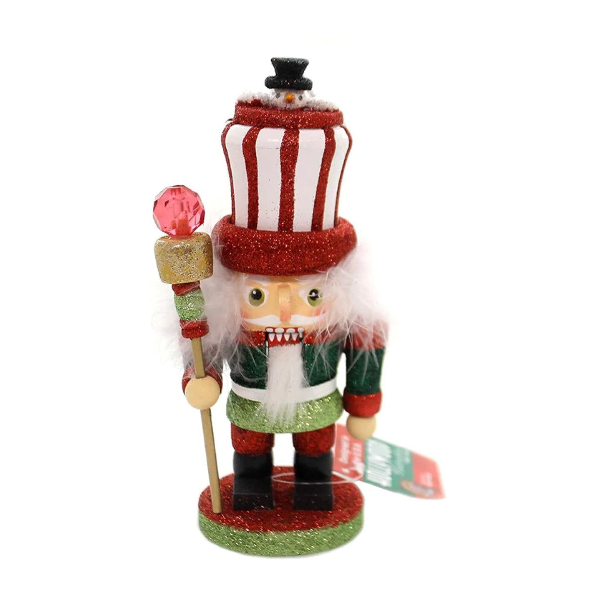 Kurt S. Adler 7.5" Nutcracker Figurine with Glitter and Wooden Christmas Hat