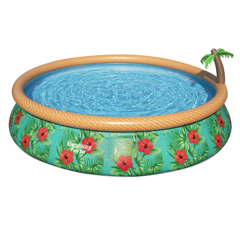 Bestway Fast Set Paradise Palms 15’ X 33” Round Inflatable Pool Set With Sprinkler - Curacao