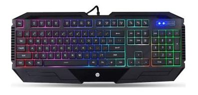Teclado de membrana para juegos con cable HP K110 con luz RGB, color negro