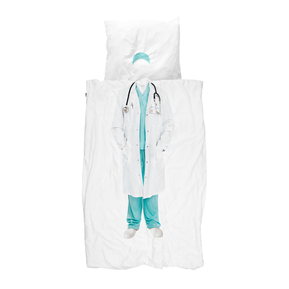 Juego de funda nórdica Snurk Twin Size de 2 piezas, diseño de doctor, color blanco y verde