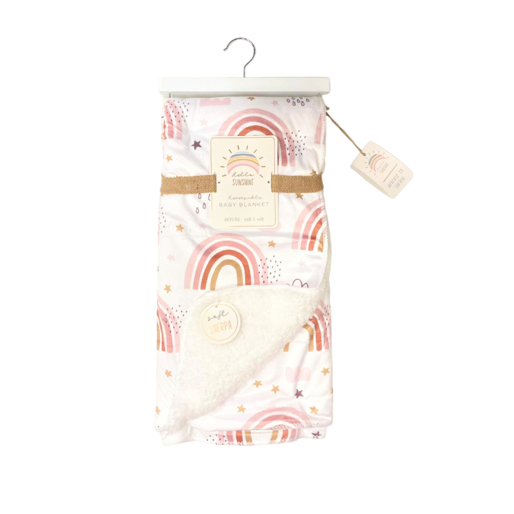 SL Home Fashions Flannel Sherpa Blanket - Ivy Rainbow Pink