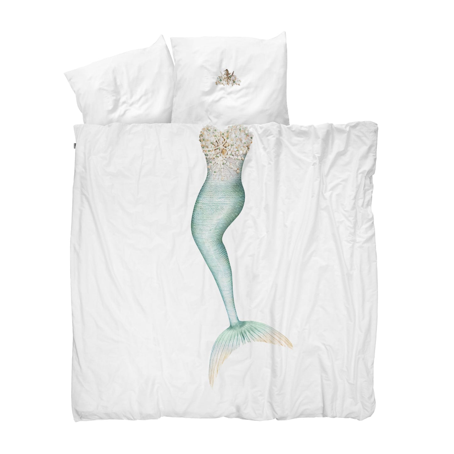 Snurk Queen Size 3-Piece Mermaid Duvet Cover Set - White/Blue