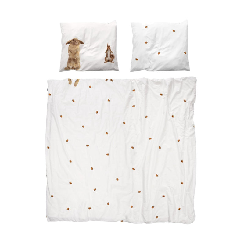 Juego de funda nórdica de 3 piezas tamaño queen de Snurk Furry Friends, blanco y marrón