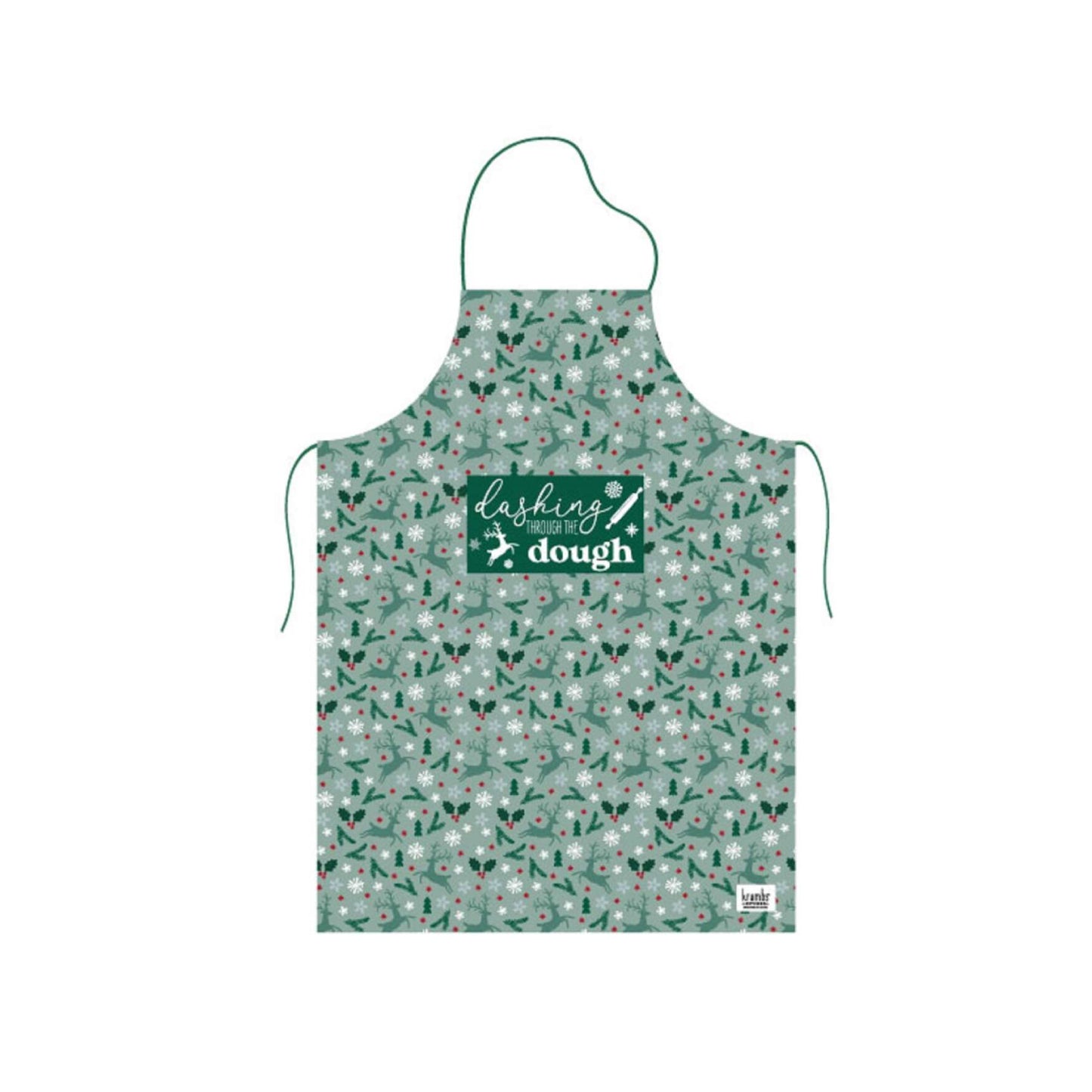 Delantal navideño con texto en inglés "Eat Drink and Be Merry" de Krumbs Kitchen, color negro y rojo