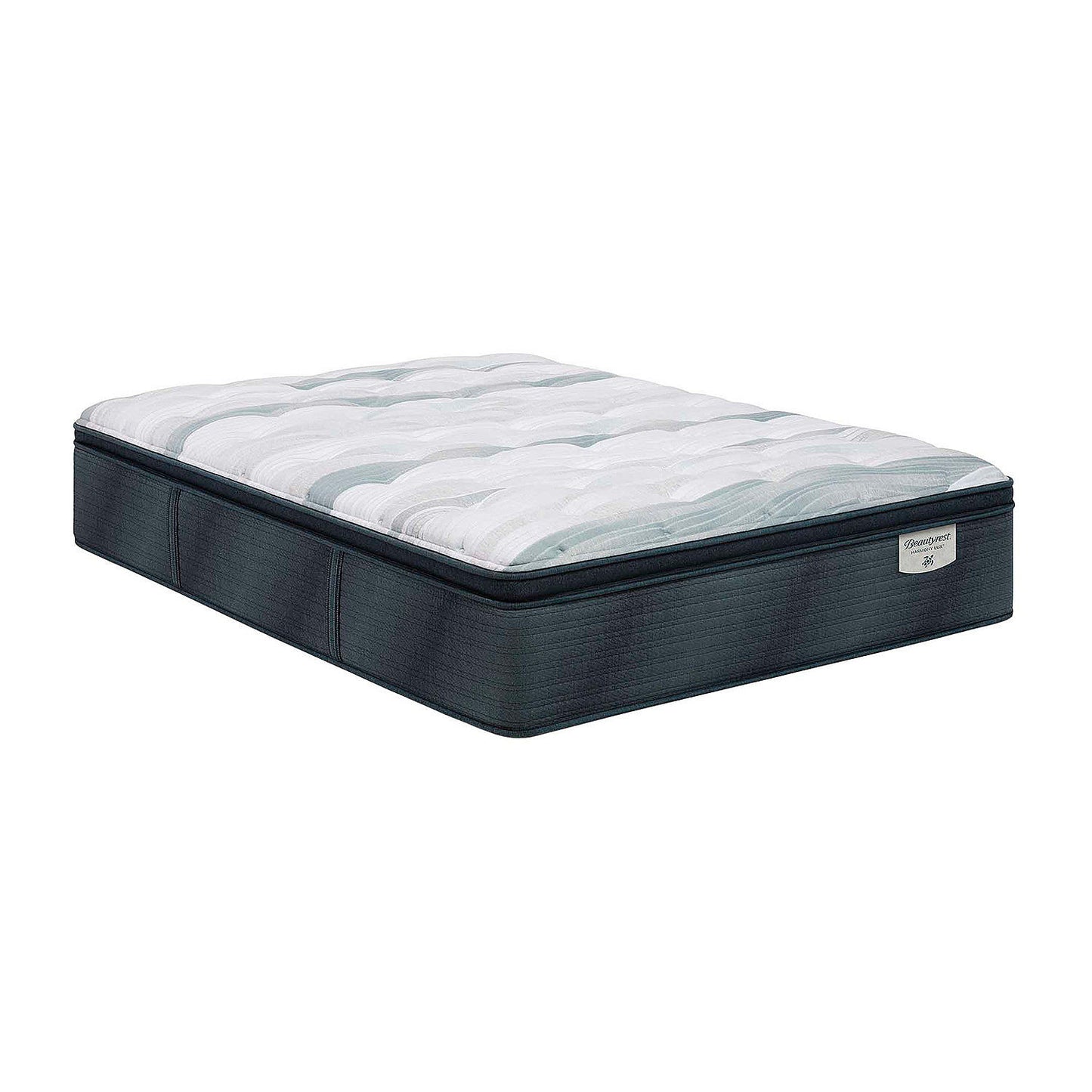 Colchón con cubierta tipo almohada tamaño king de California Beautyrest Harmony Lux Anchor Island, gris y blanco