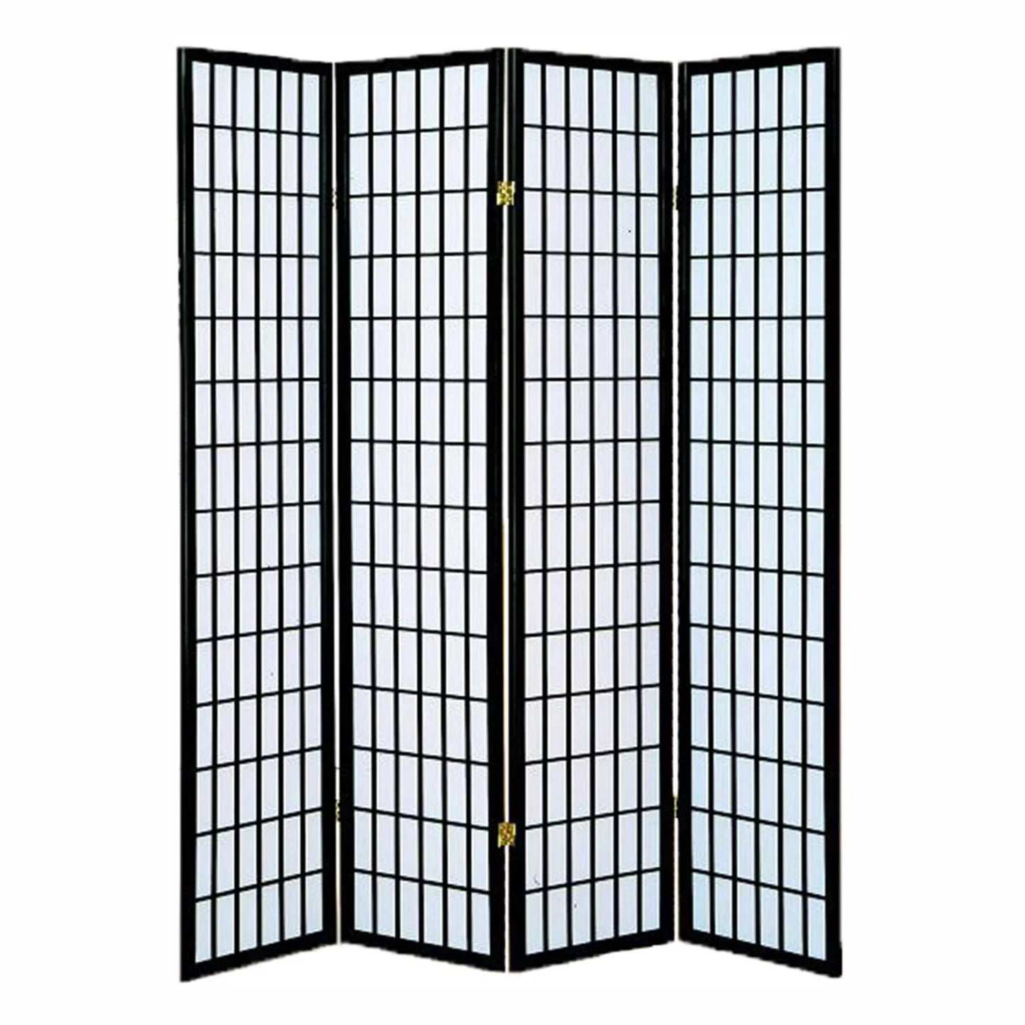 Traditional 70" x 69" 4-Panel Room Divider with White Screen by Milton Greens Stars - Black