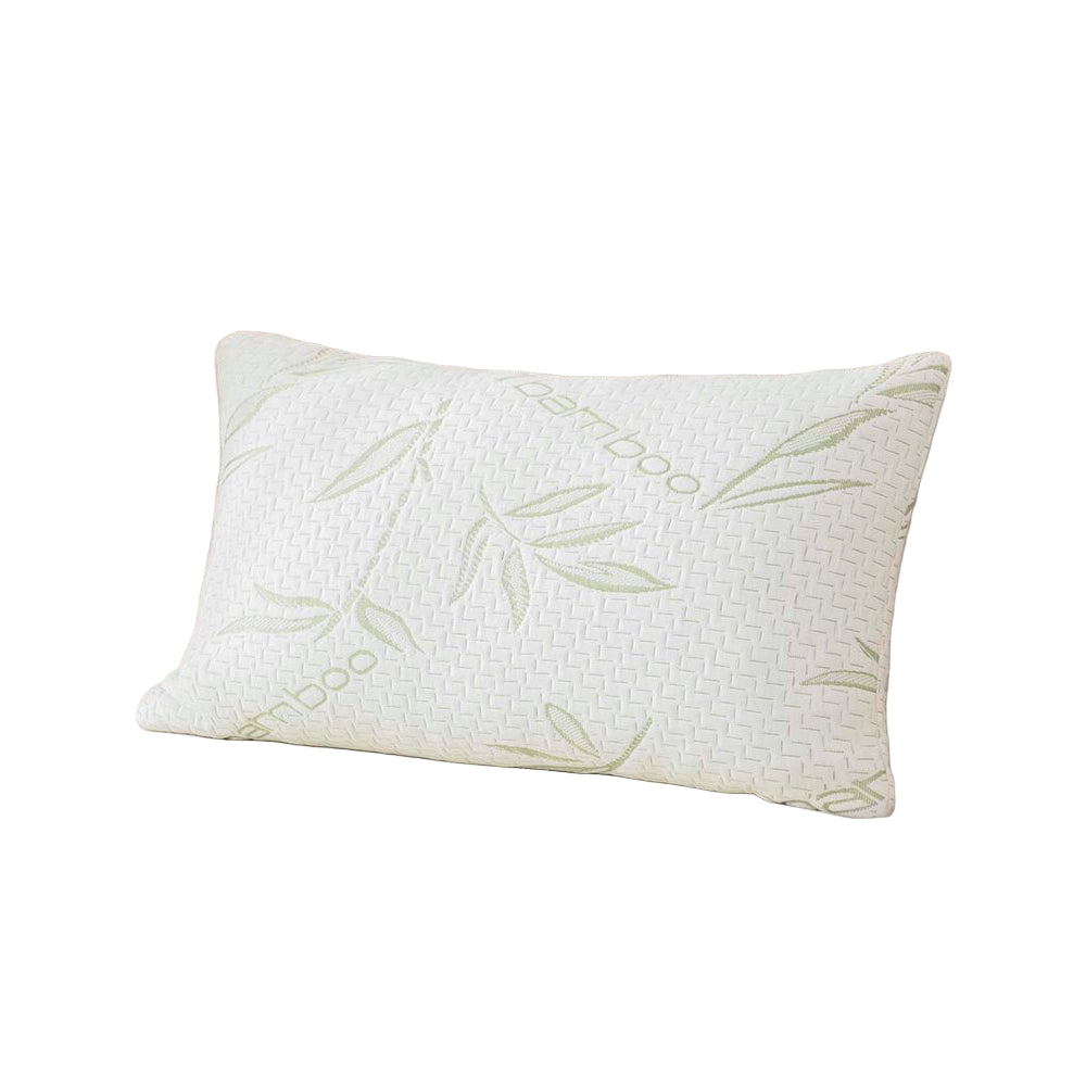 Spirit Linen Bamboo Memory Foam Pillow - White/Light Green Leaves