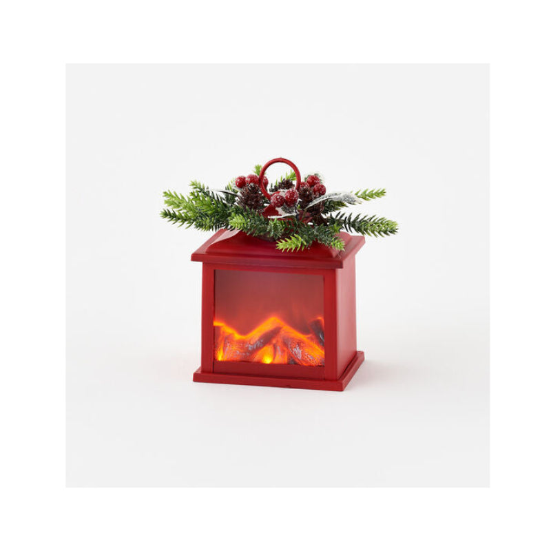 Adorno de linterna con luz de fuego de 180 grados en una caja de regalo - Rojo