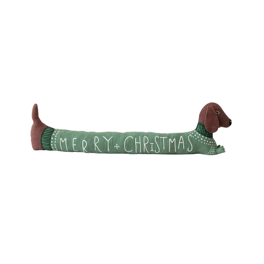 Perro con peso en forma de suéter con tapón de corrientes de aire y bordado "Feliz Navidad" de Creative Co-Op