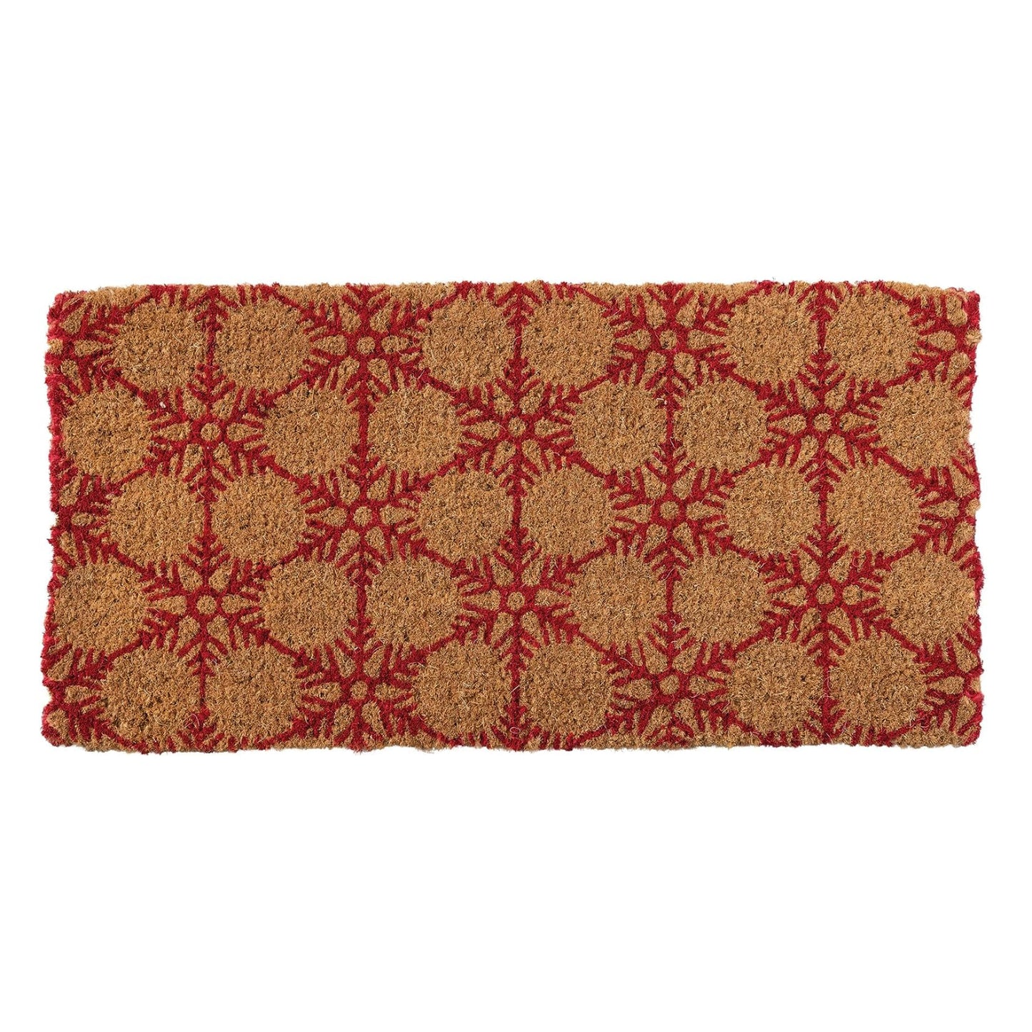 Creative Co-Op Natural Coir Doormat with Snowflakes - Red