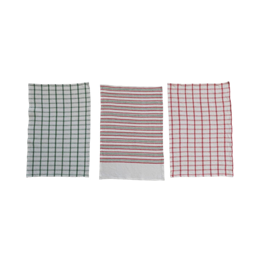 Creative Co-Op Cotton Waffle Weave Tea Towel with Stripes/Grid Pattern