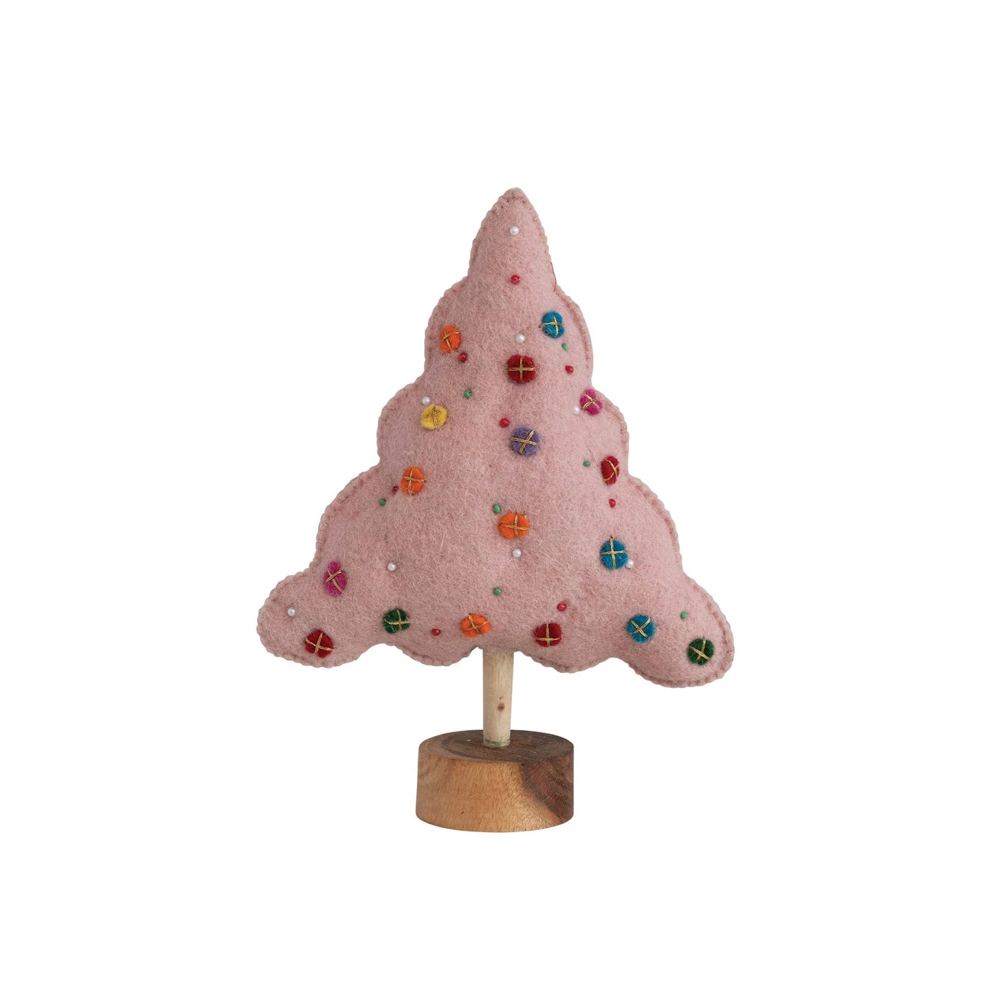 Árbol de fieltro de lana hecho a mano de 10,25" con base de madera de Creative Co-Op - Rosa