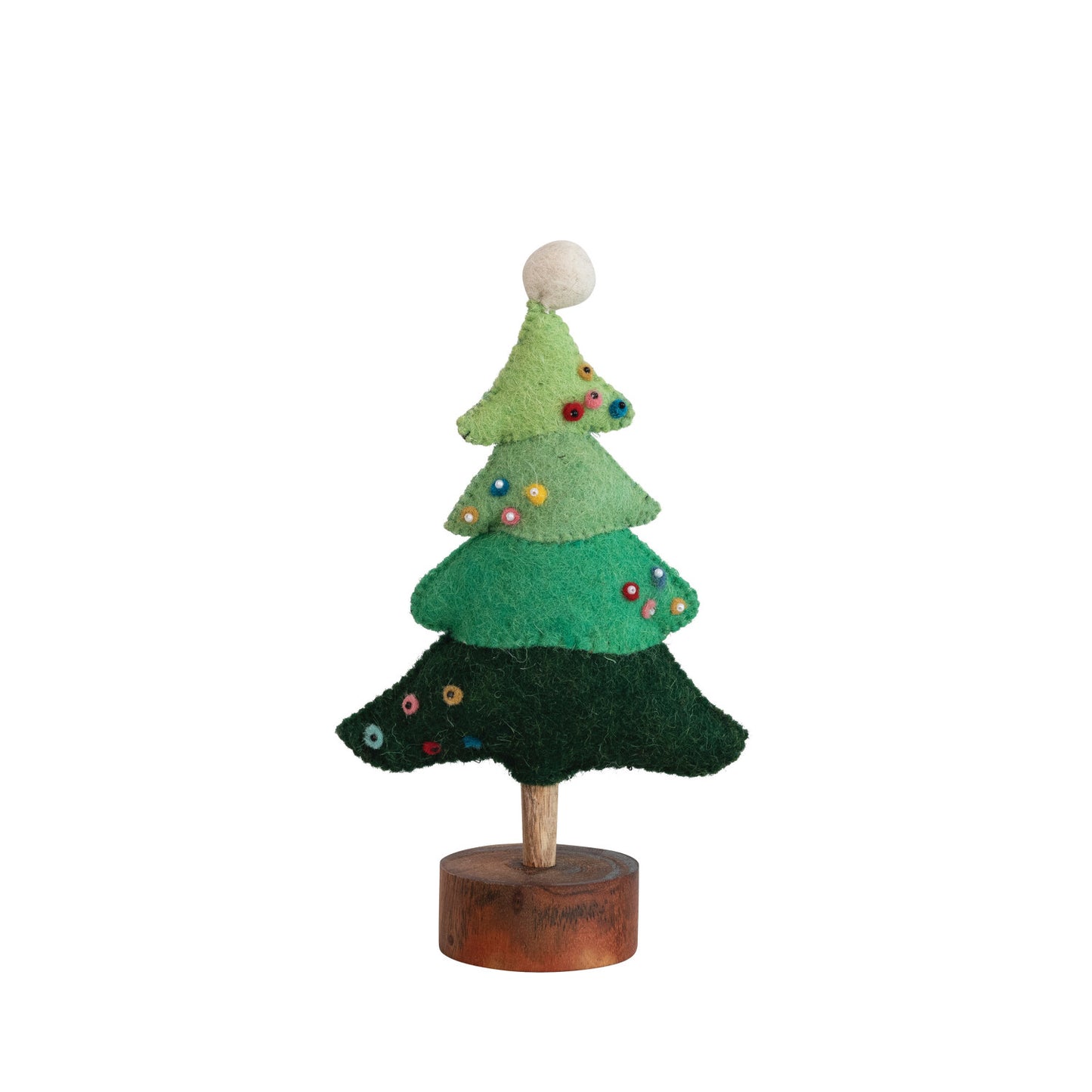 Árbol de fieltro de lana hecho a mano de 10" con base de madera de Creative Co-Op - Multicolor