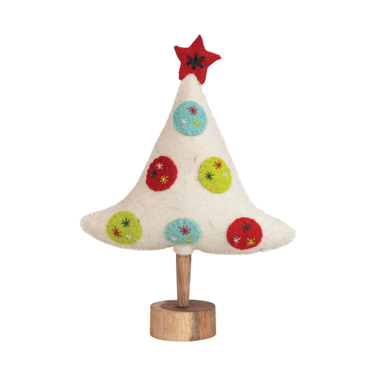 Creative Co-Op 12" Handmade Wool Felt Tree with Star and Wood Base - Multicolor