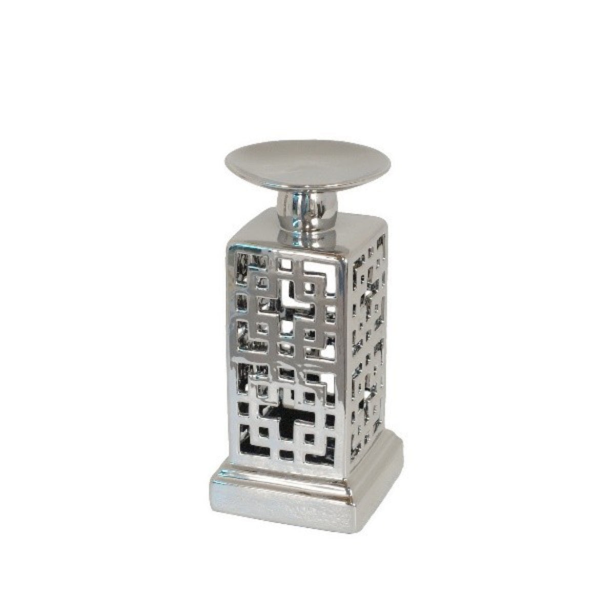 Three Hands 10'' Rectangular Table Top Candle Holder- Silver