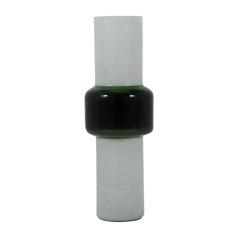 Jarrón cilíndrico de vidrio de 19" de Sagebrook Home, blanco y verde