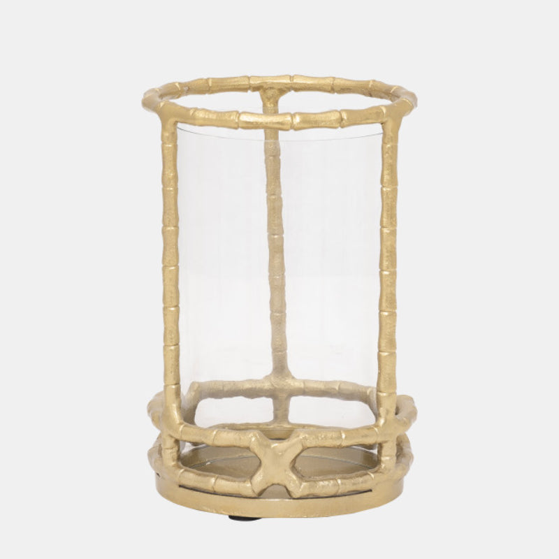 Candelabro de metal de 23 cm con forma de huracán de Sagebrook Home, dorado