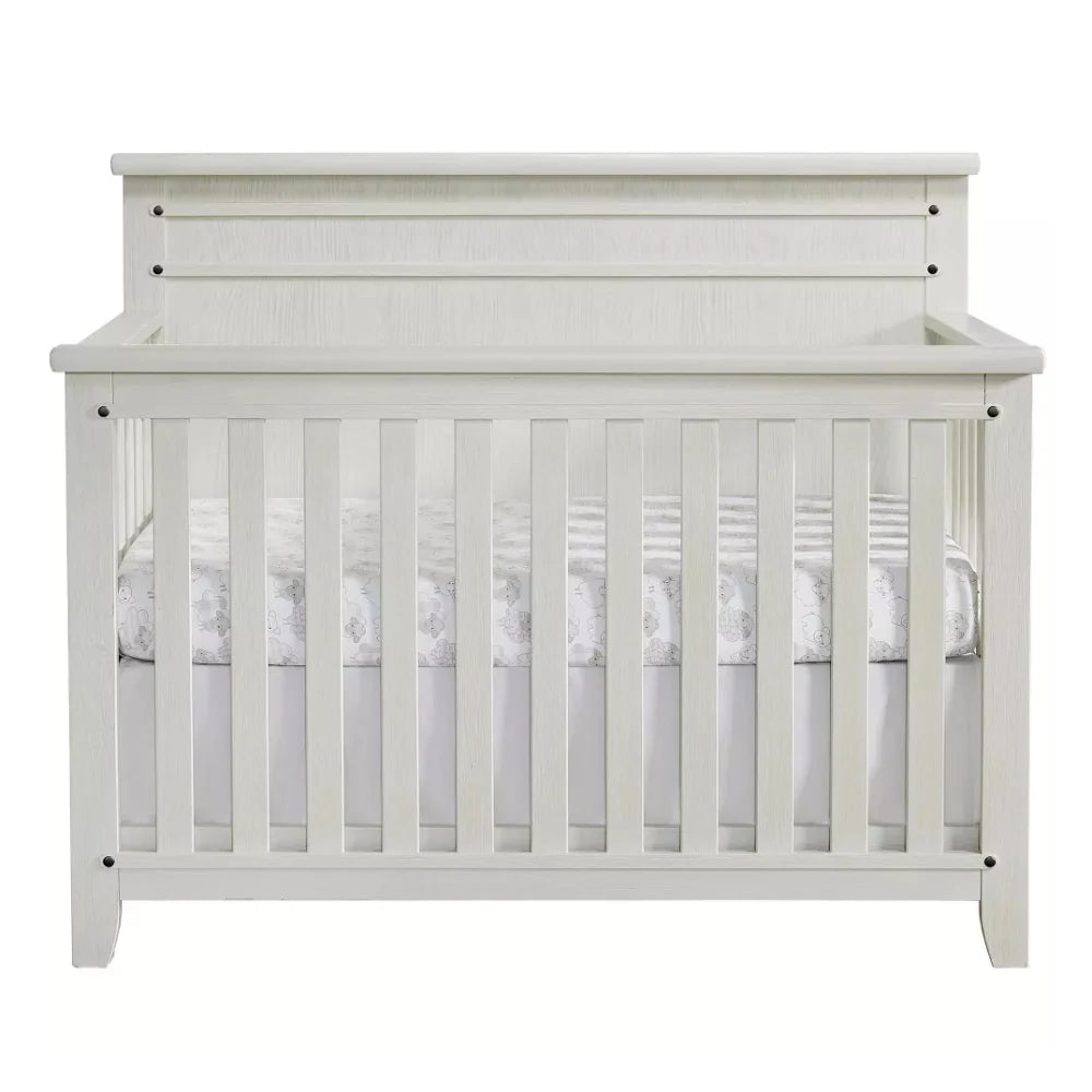 Bundle: Soho Baby Ellison Rustic White 4-in-1 Convertible Crib + Bedtime Originals Rainbow Unicorn and Fox Musical Baby Crib Mobile + Bedding Set + Diaper Stacker