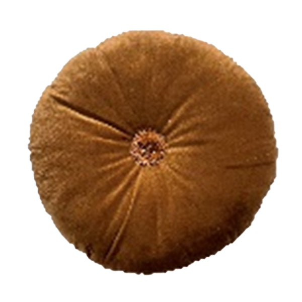 Best Home Queens Dignity 14" Round Plush Pillow with Button Embellishment - Brown