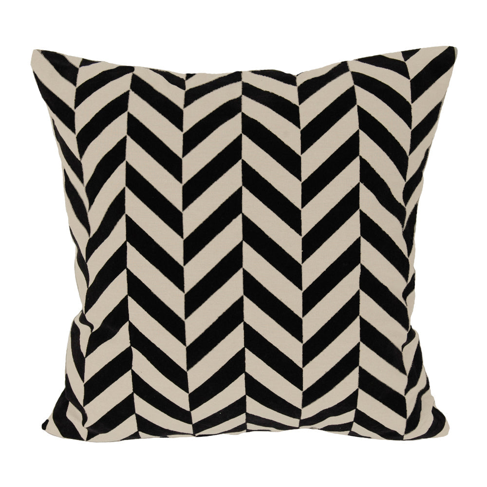 India House 20" x 20" Square Flock Herringbone Throw Pillow - Black/Natural