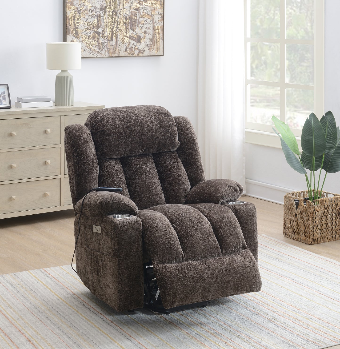 Bundle: Orion Power Recliner by Acme Furniture - Brown + Whirlpool 3.6 cu. ft. Mini Refrigerator Beverage Center - Black/Silver