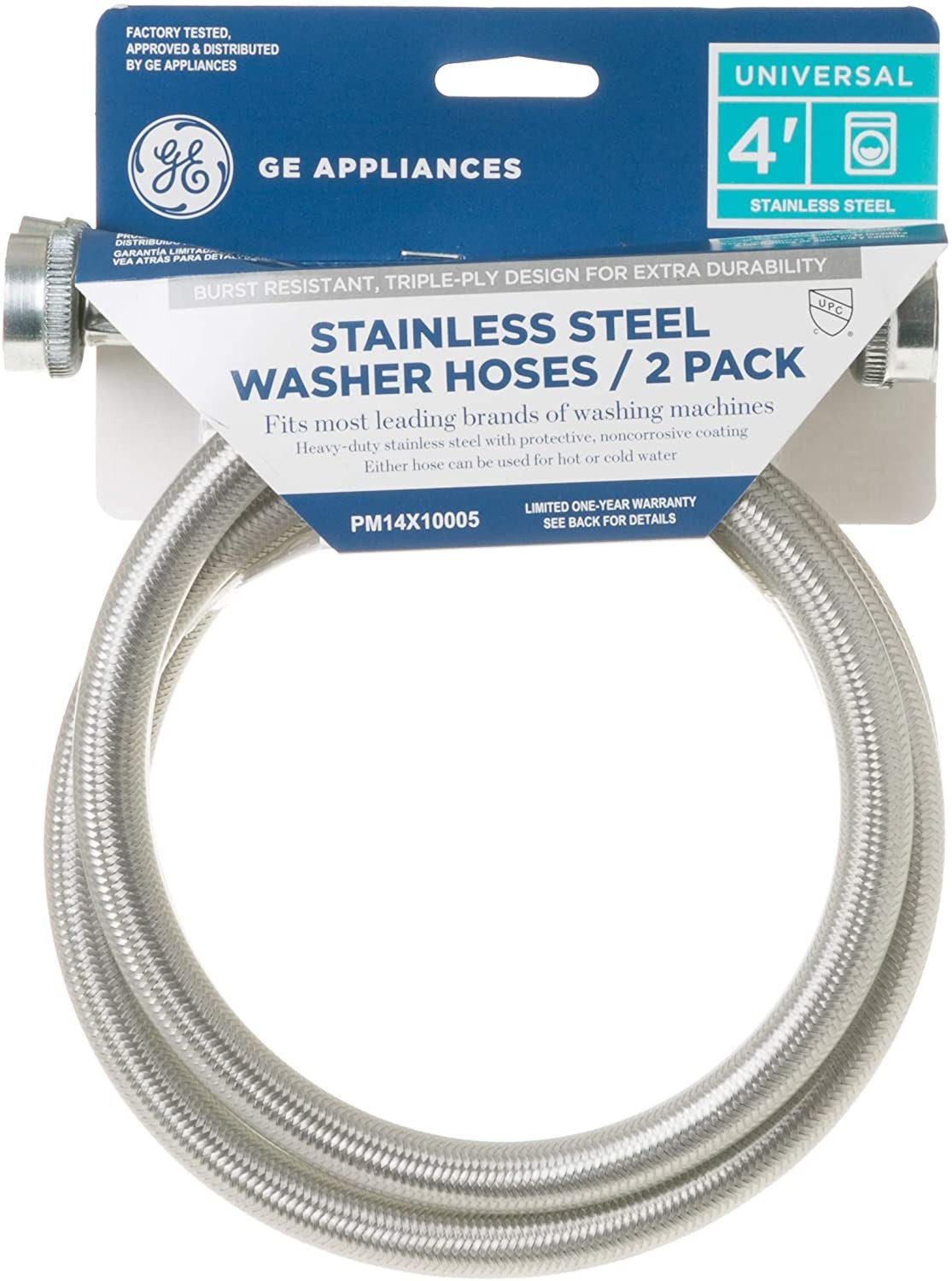 GE PM14X10005 4ft Universal Washer Hose (Set of 2) - Stainless Steel - Curacao