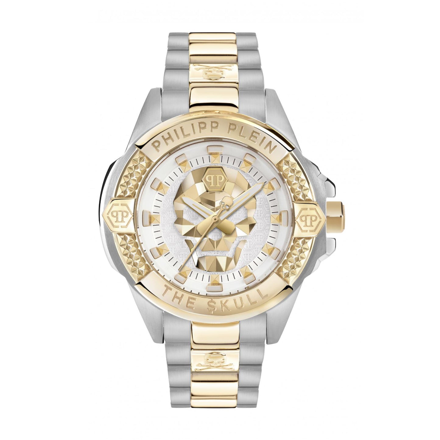 Philipp Plein The Skull Women's 41mm Three-Hand Silver/Gold Bracelet Watch - White Dial