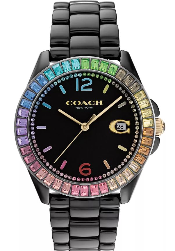 Reloj de pulsera de cerámica negra Coach Greyson para mujer