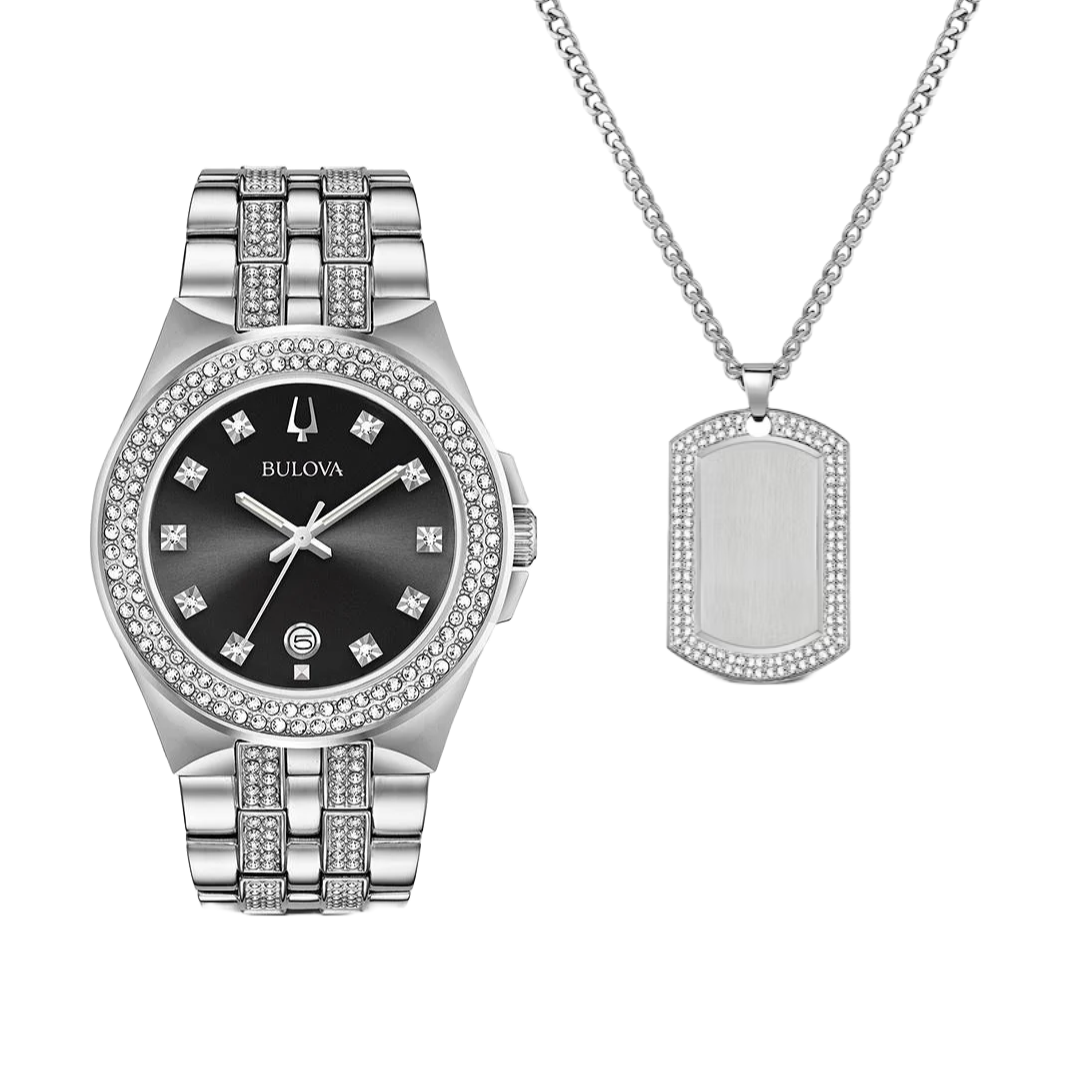BULOVA MENS CRYSTAL WATCH SET