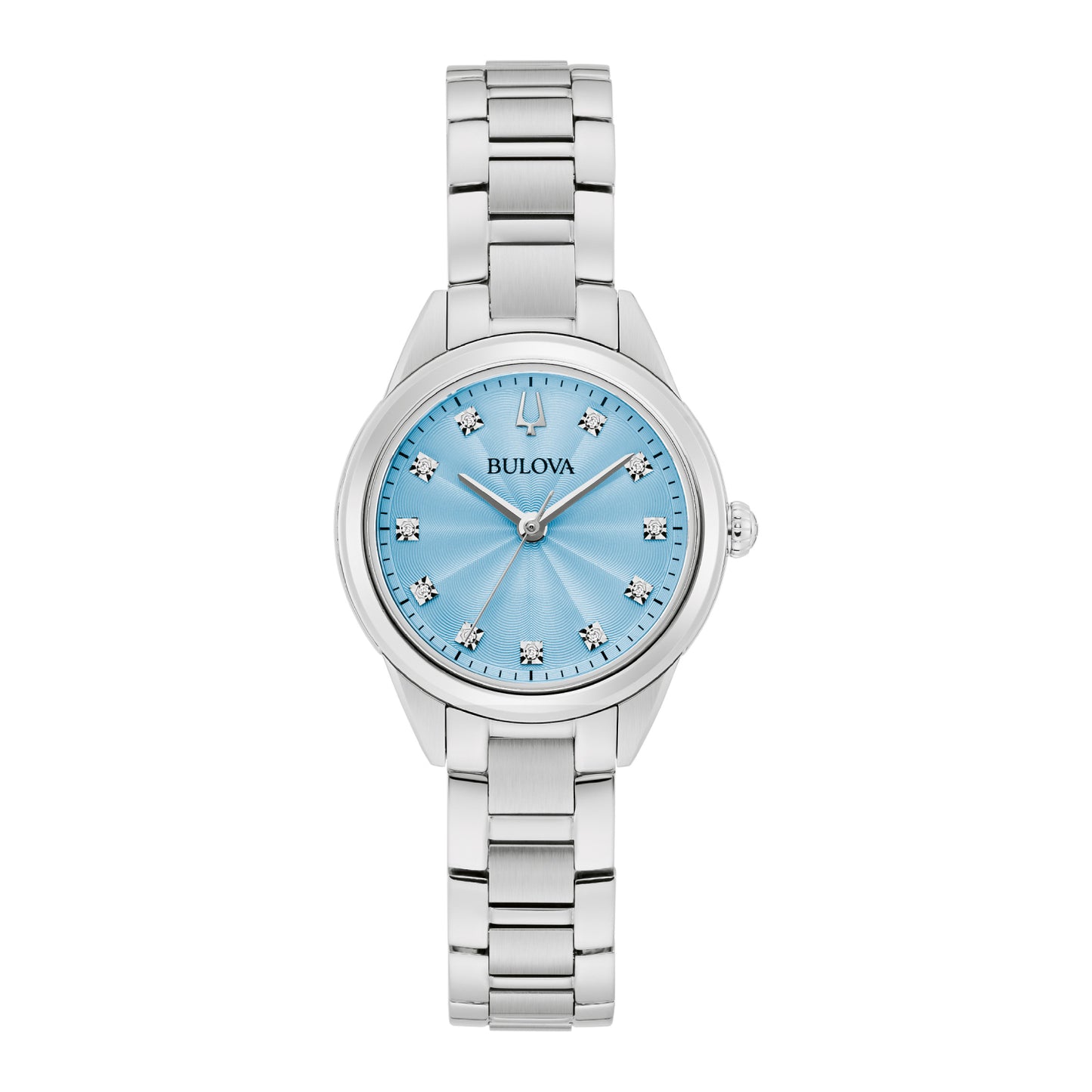 Reloj de pulsera plateado Bulova Sutton para mujer de 28 mm con esfera azul claro
