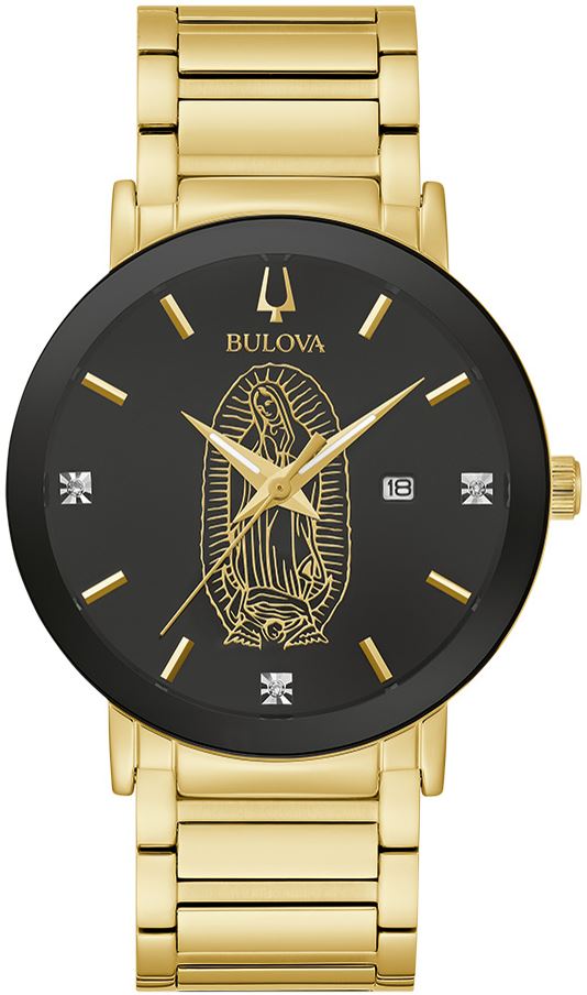 Bulova Gold Black Tone Guadalupe Dial With Diamonds Men's