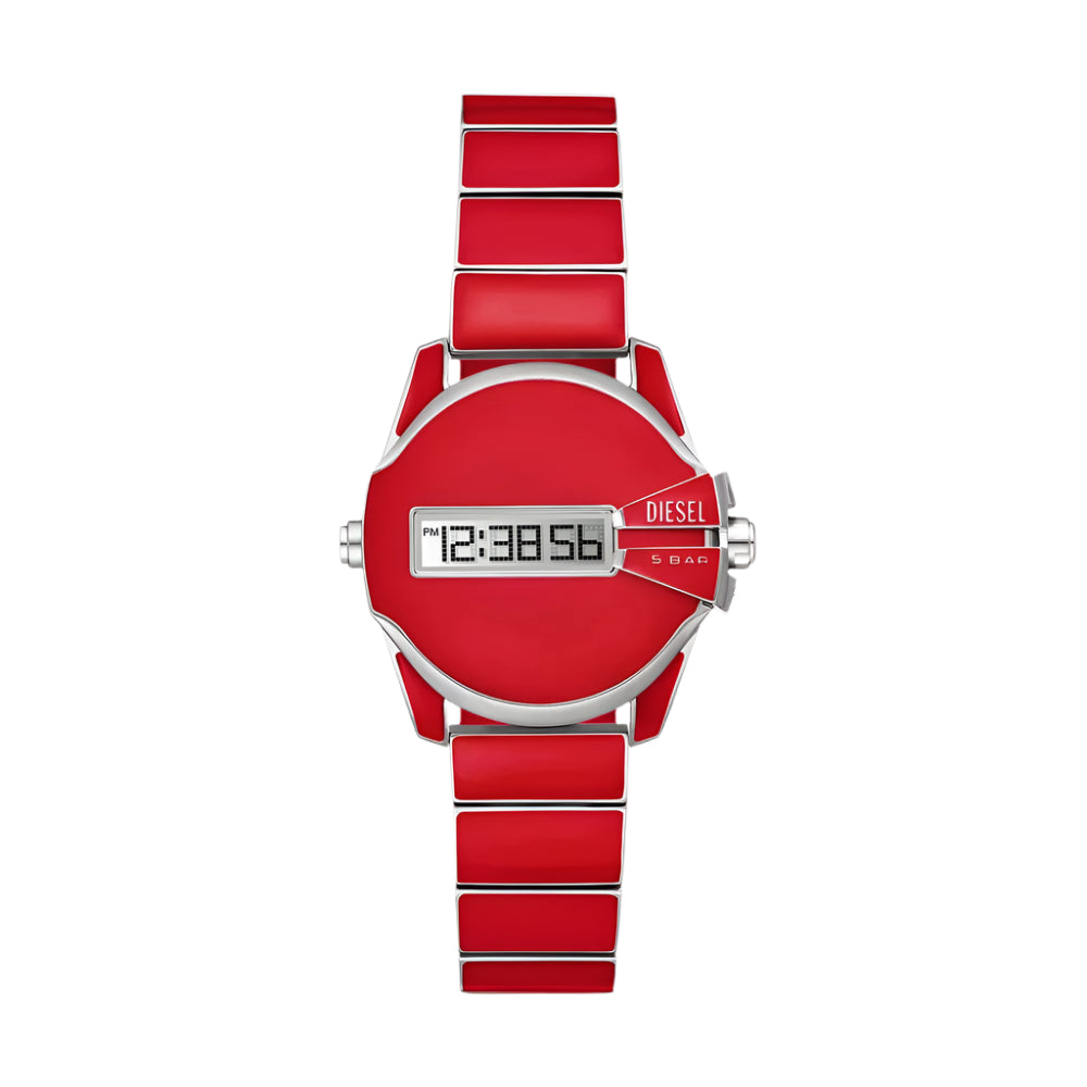 Reloj de pulsera de cuarzo para hombre Diesel Baby Chief de 32 mm, color rojo y plateado